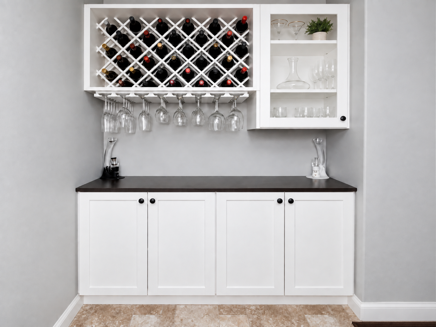 Custom built-in shelving and cabinetry integrated into a living space