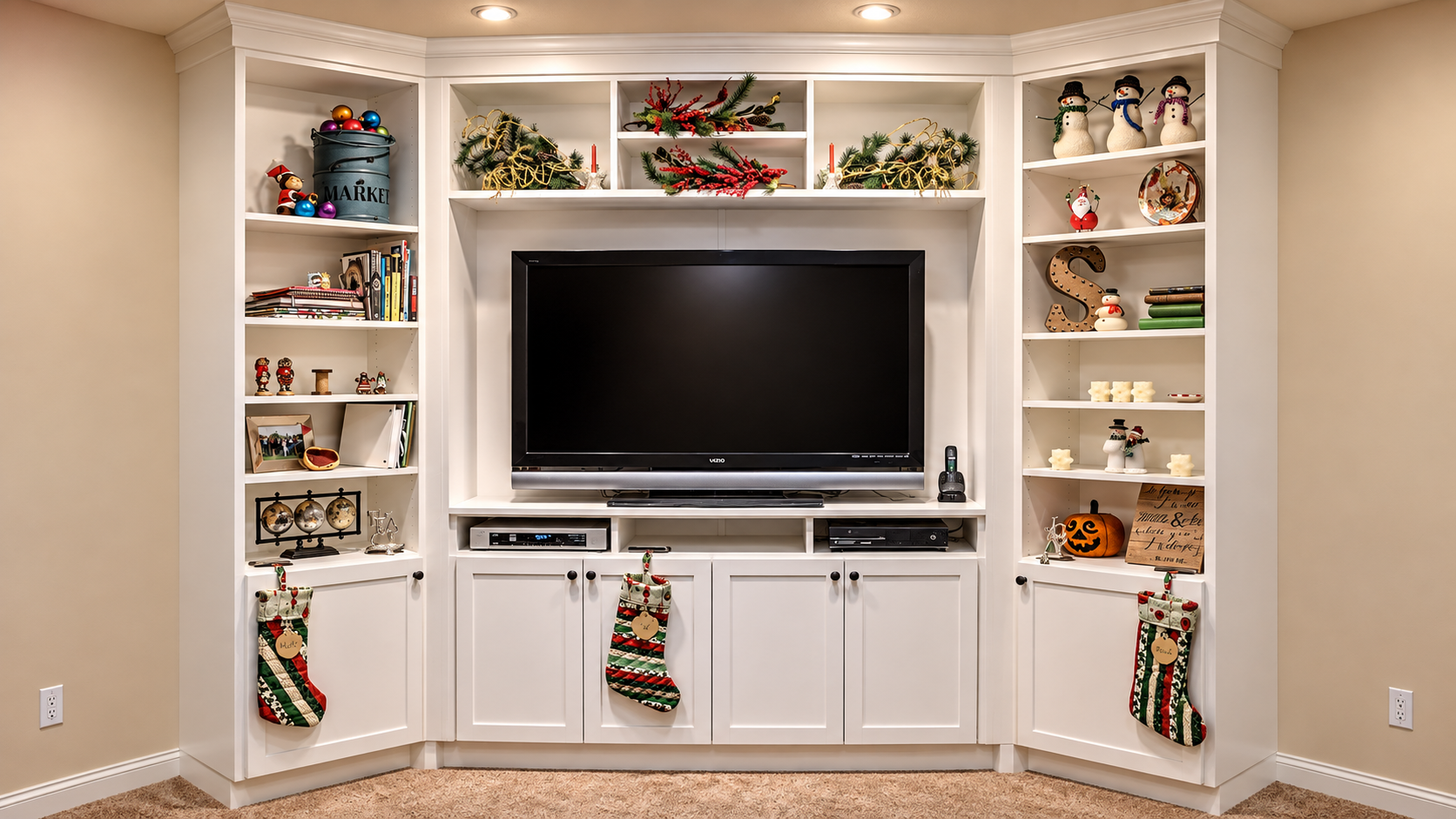 Custom media center wall designed for display and storage