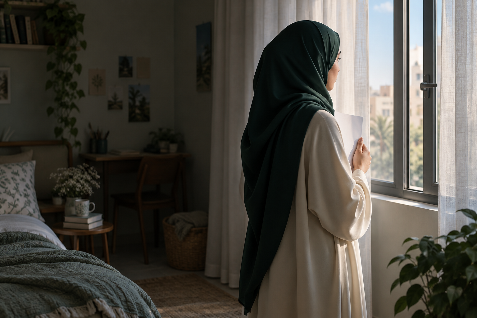 امرأة تتردد قبل مشاركة فكرتها بسبب الخوف من الظهور وكلام الناس.