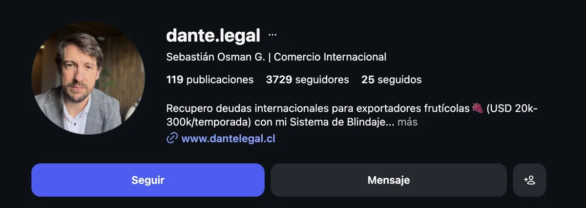 Perfil de Sebastián Osman en Instagram