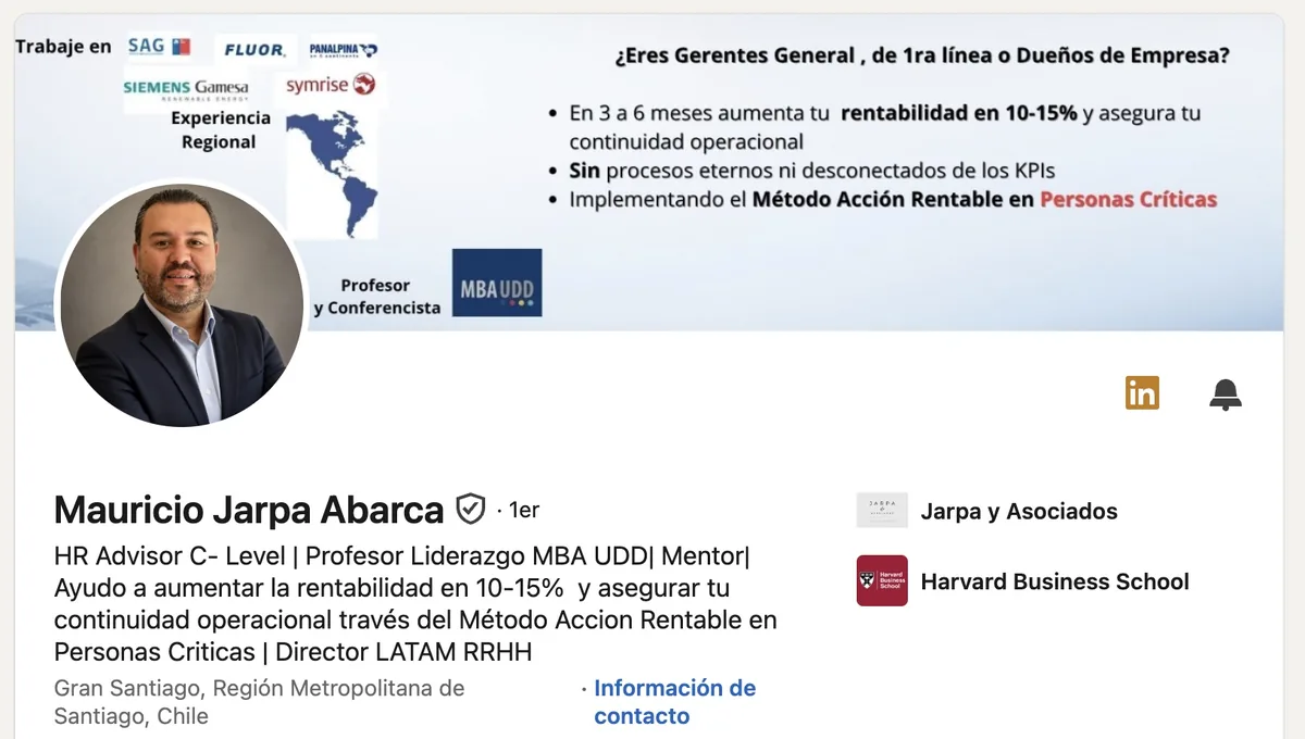 Perfil de Mauricio Jarpa en LinkedIn