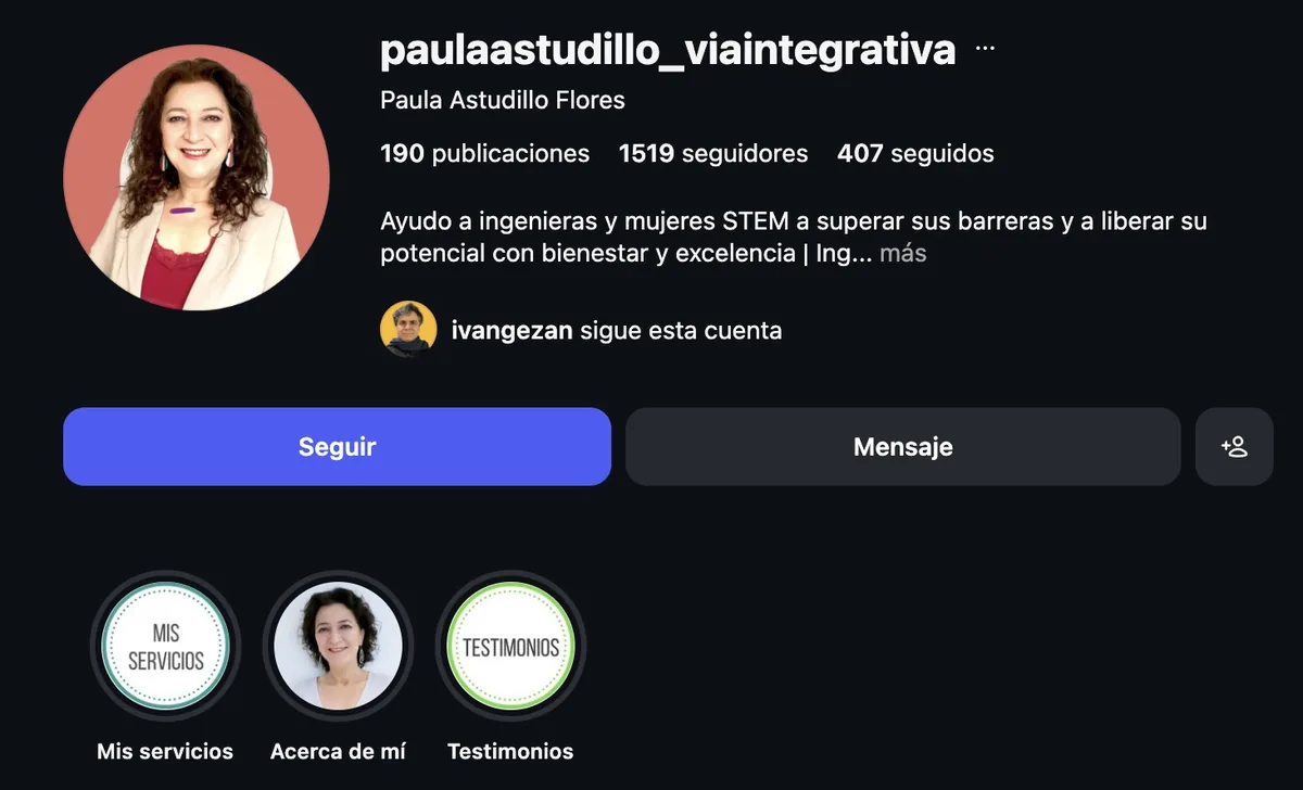 Perfil de Paula Astudillo en Instagram