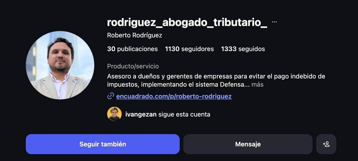 Perfil de Roberto Rodríguez en Instagram
