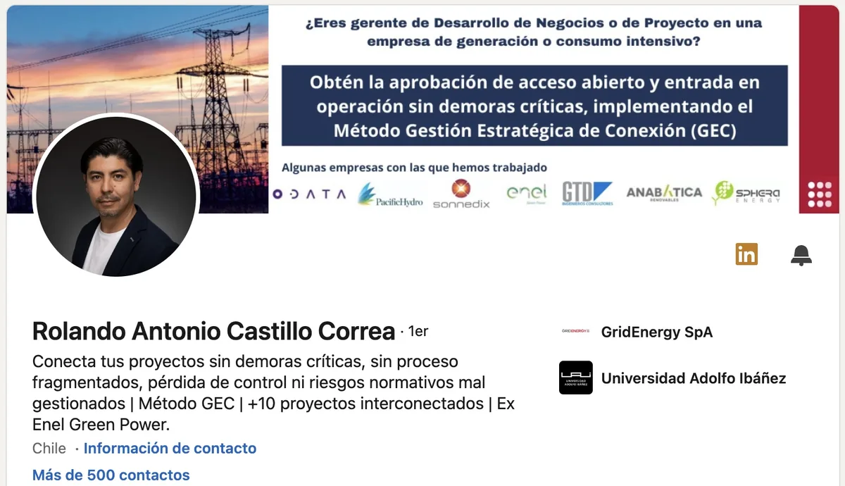 Perfil de Rolando Castillo en LinkedIn