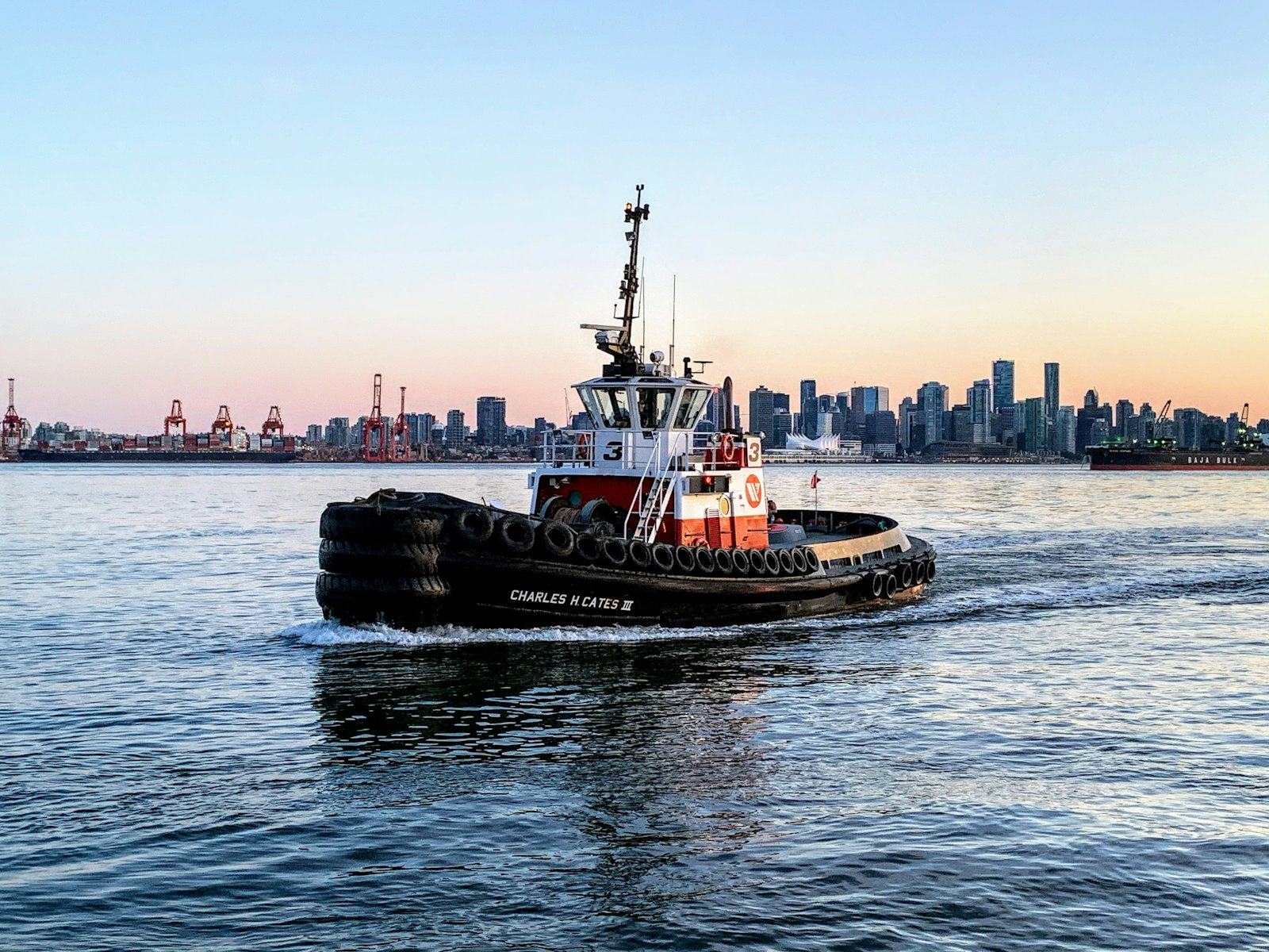 Harbor tug under way