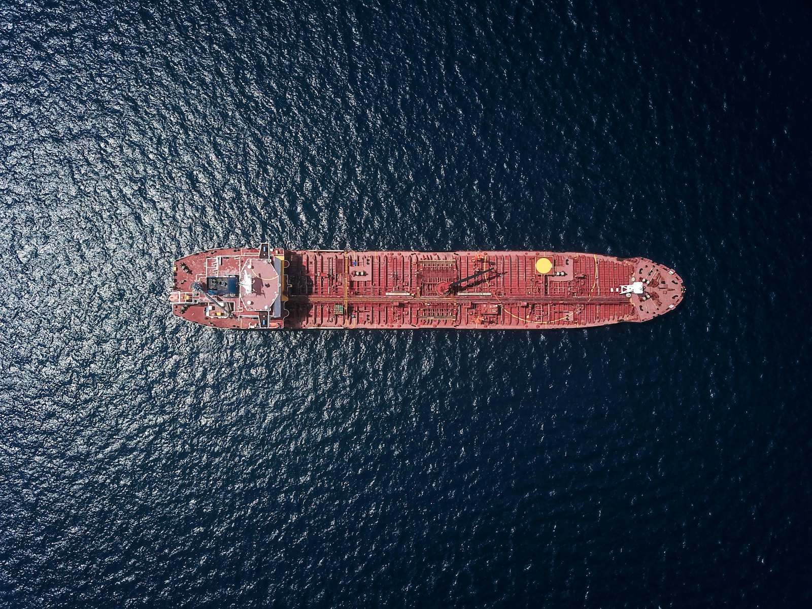 Aerial view of a tanker under way at sea