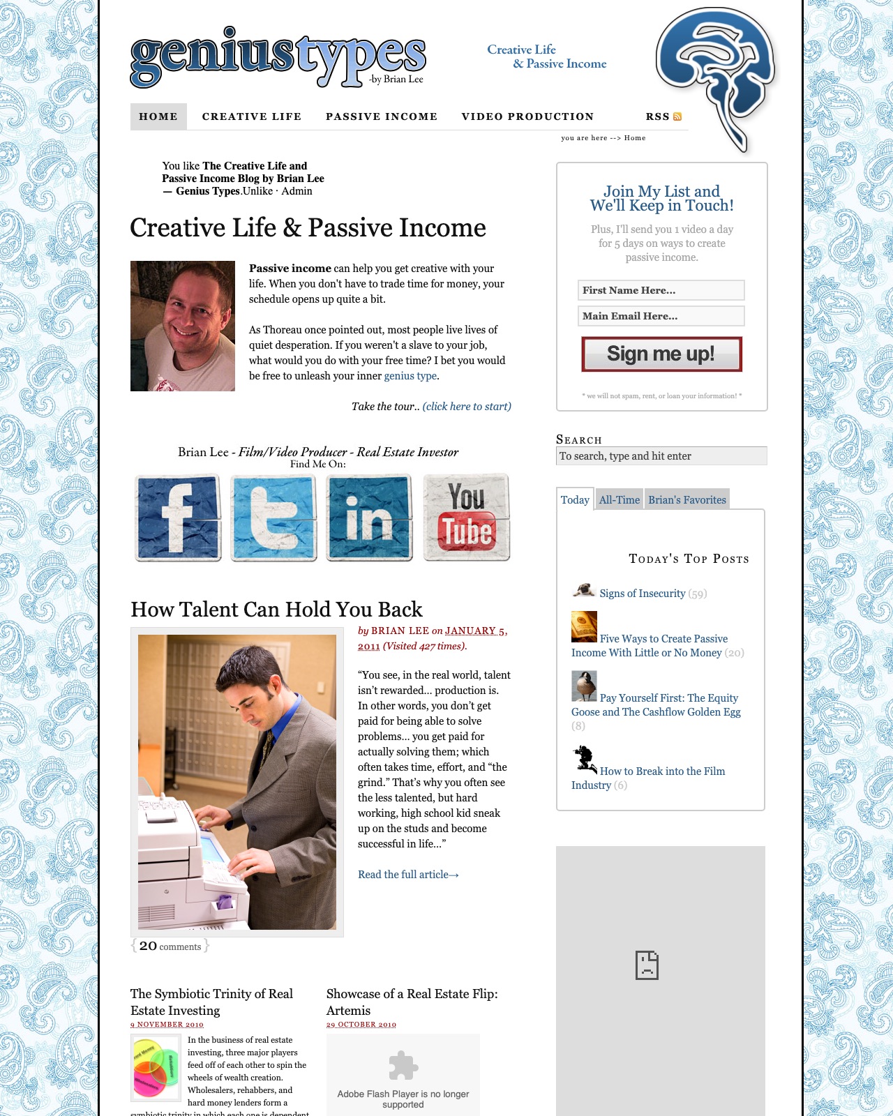 Genius Types homepage in 2011