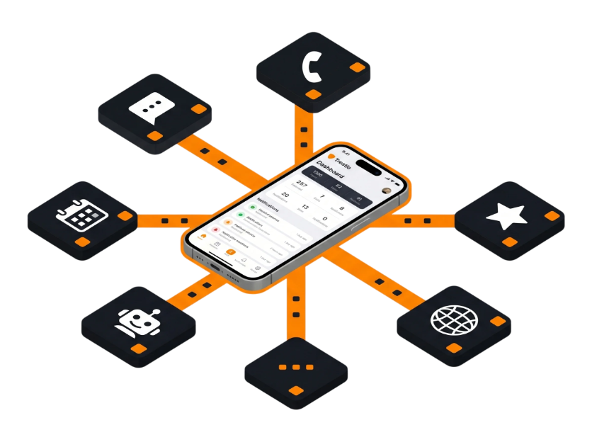 One connected system — website, inbox, automations all in one place