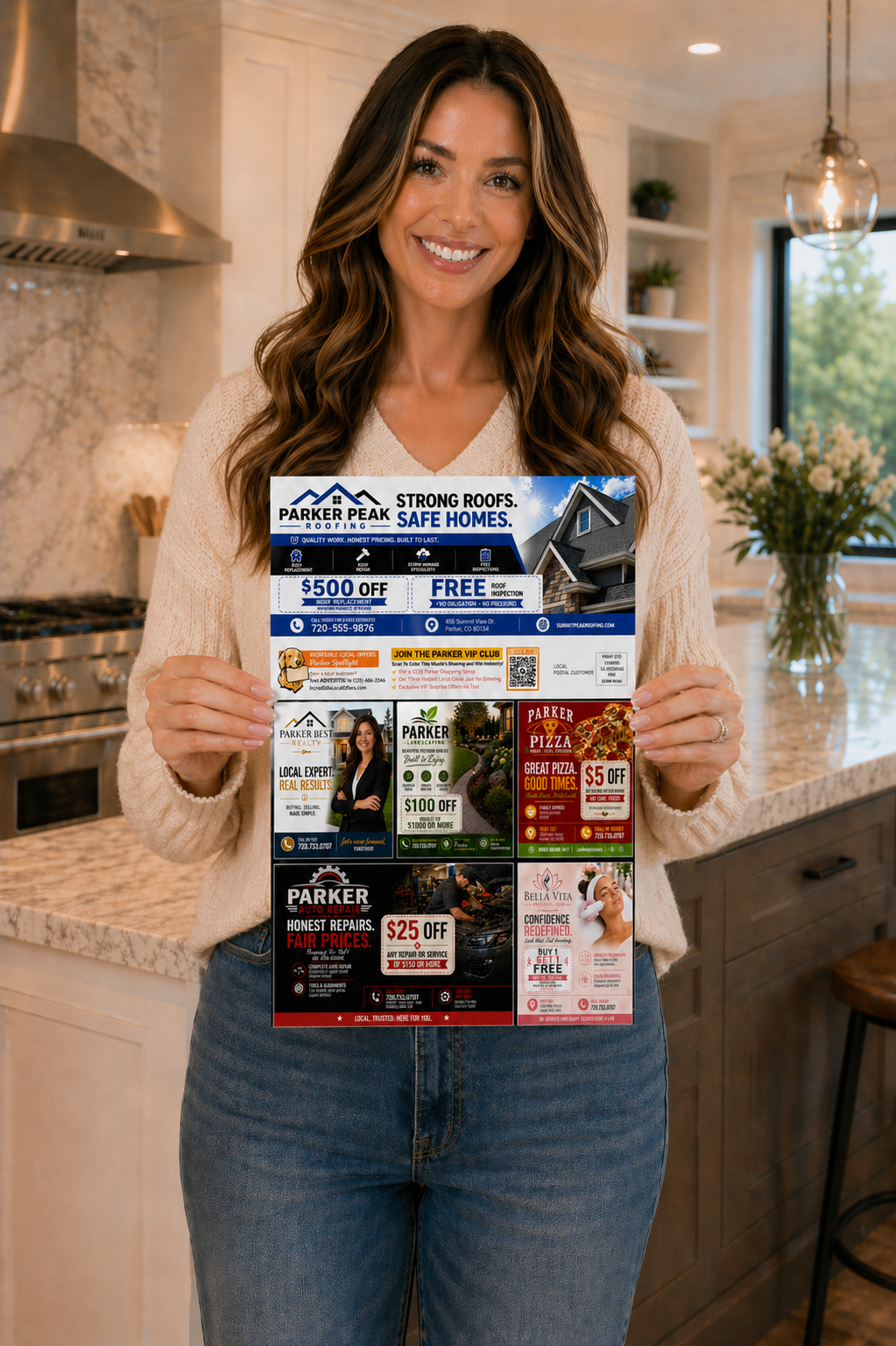 Parker Spotlight 9x12 giant postcard on a homeowner's fridge