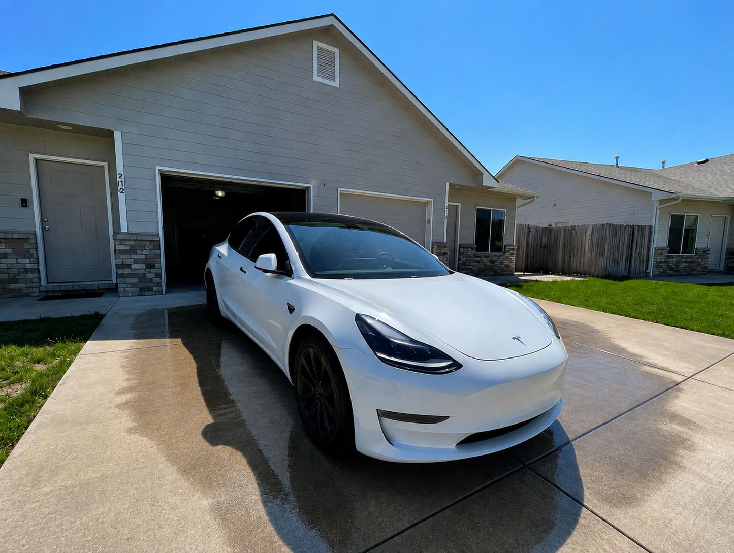 Tesla Model 3 detailed in a Mason, Ohio driveway