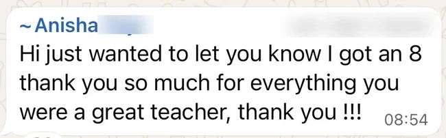 WhatsApp message from a parent: Anisha &middot; results day