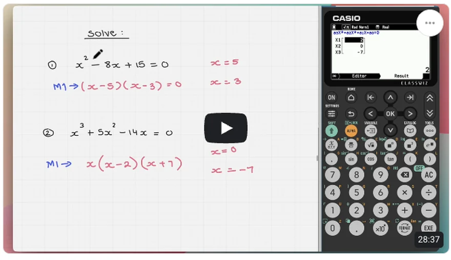 A worked example alongside the calculator, showing which functions to use