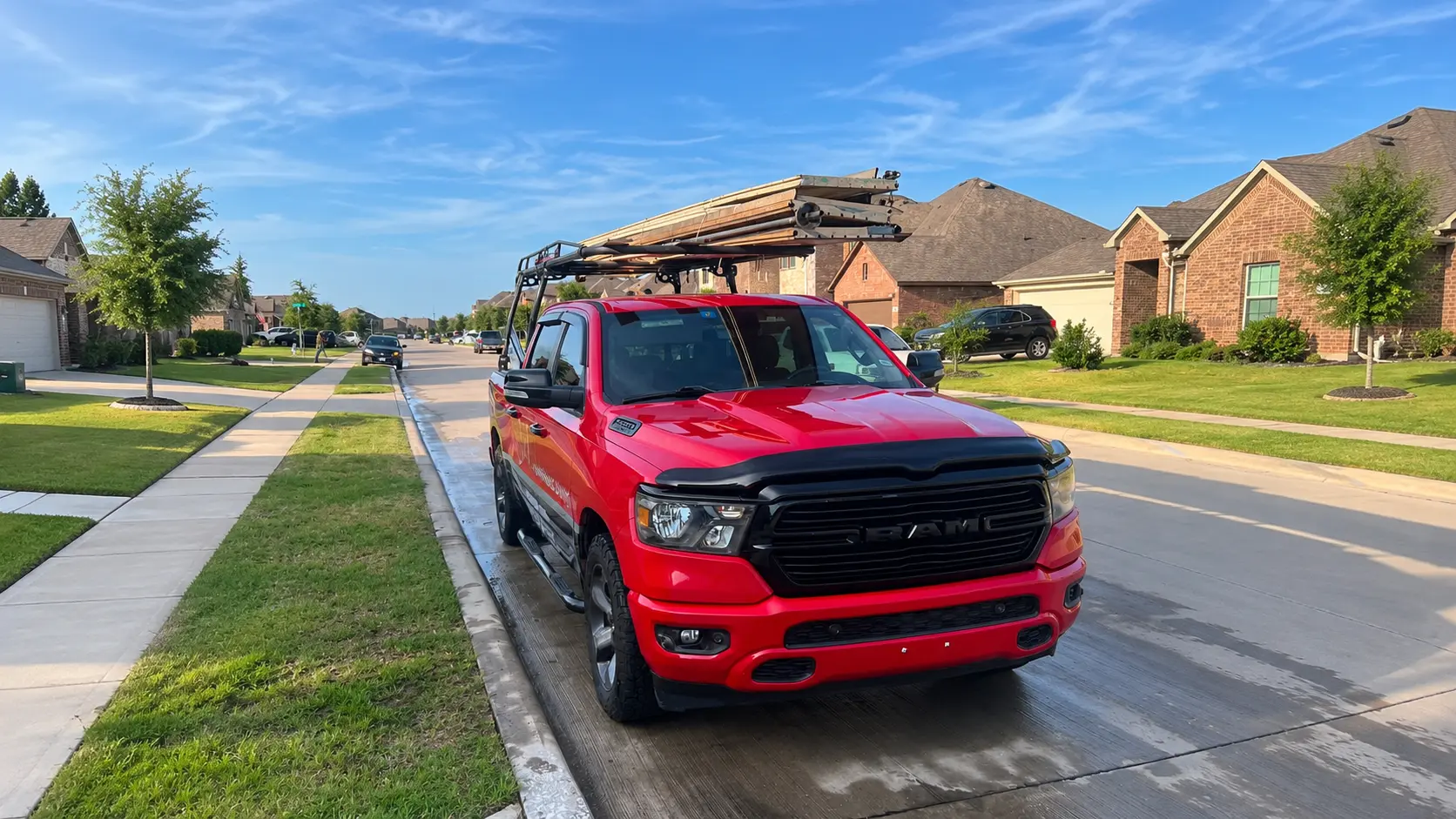 Detailed vehicle surface with water beading after a wash