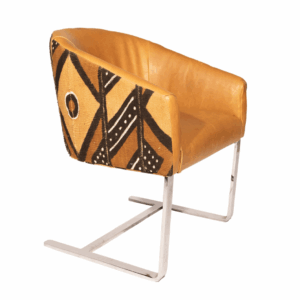 Kiti Club Chairs in Mustard Brown Leather and Bogolanfini (Mudcloth)