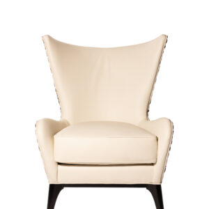 Harriet Wingback Chair in White Leather and Stamped Cheetah Calf Skin