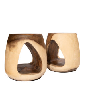 Blond & Espresso Sculpted Teak Wood Stool