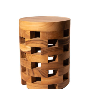Sculpted Teak Checkered Stool