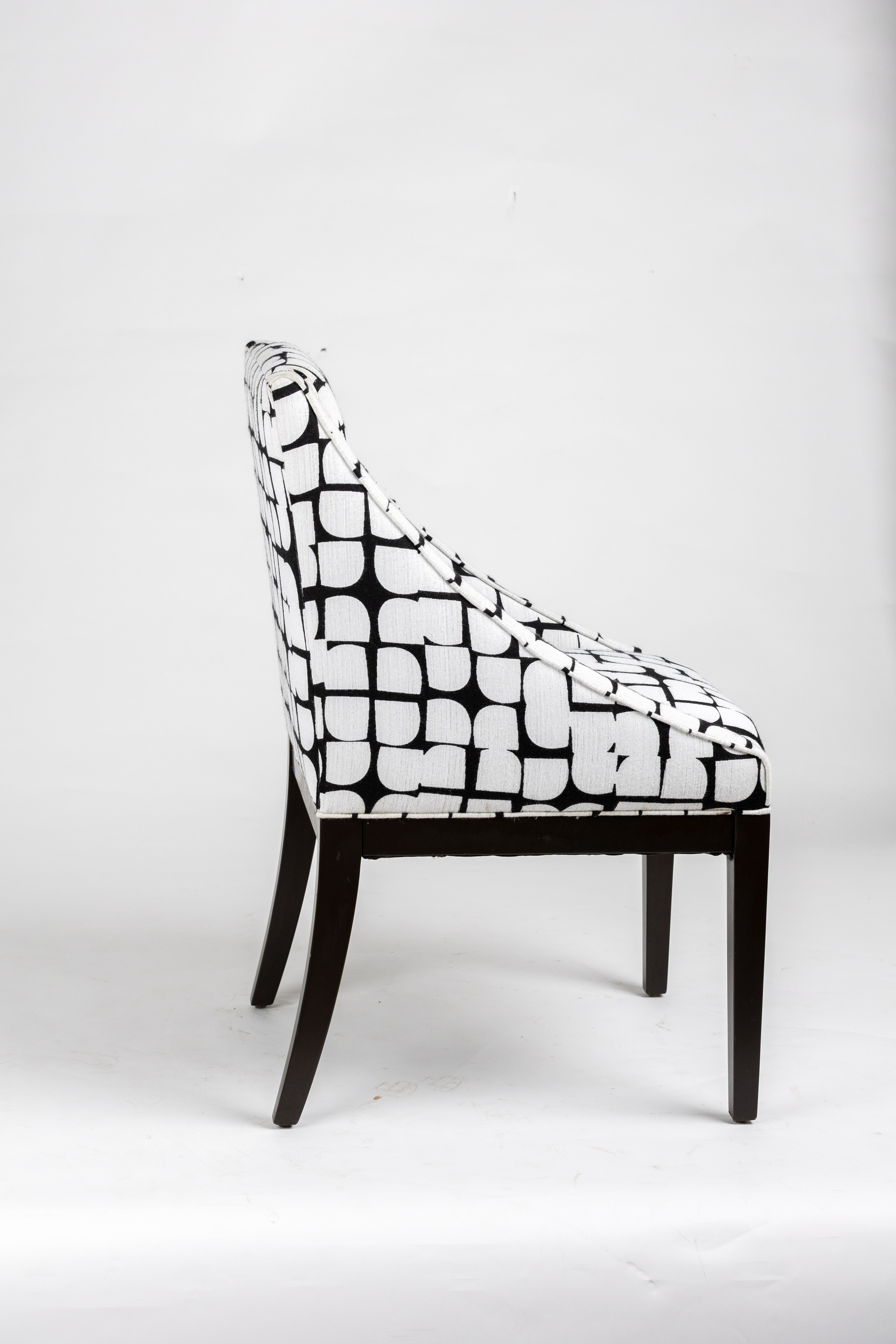 African-Inspired Black & White Upholstered Side Chair, Solid Wood Frame