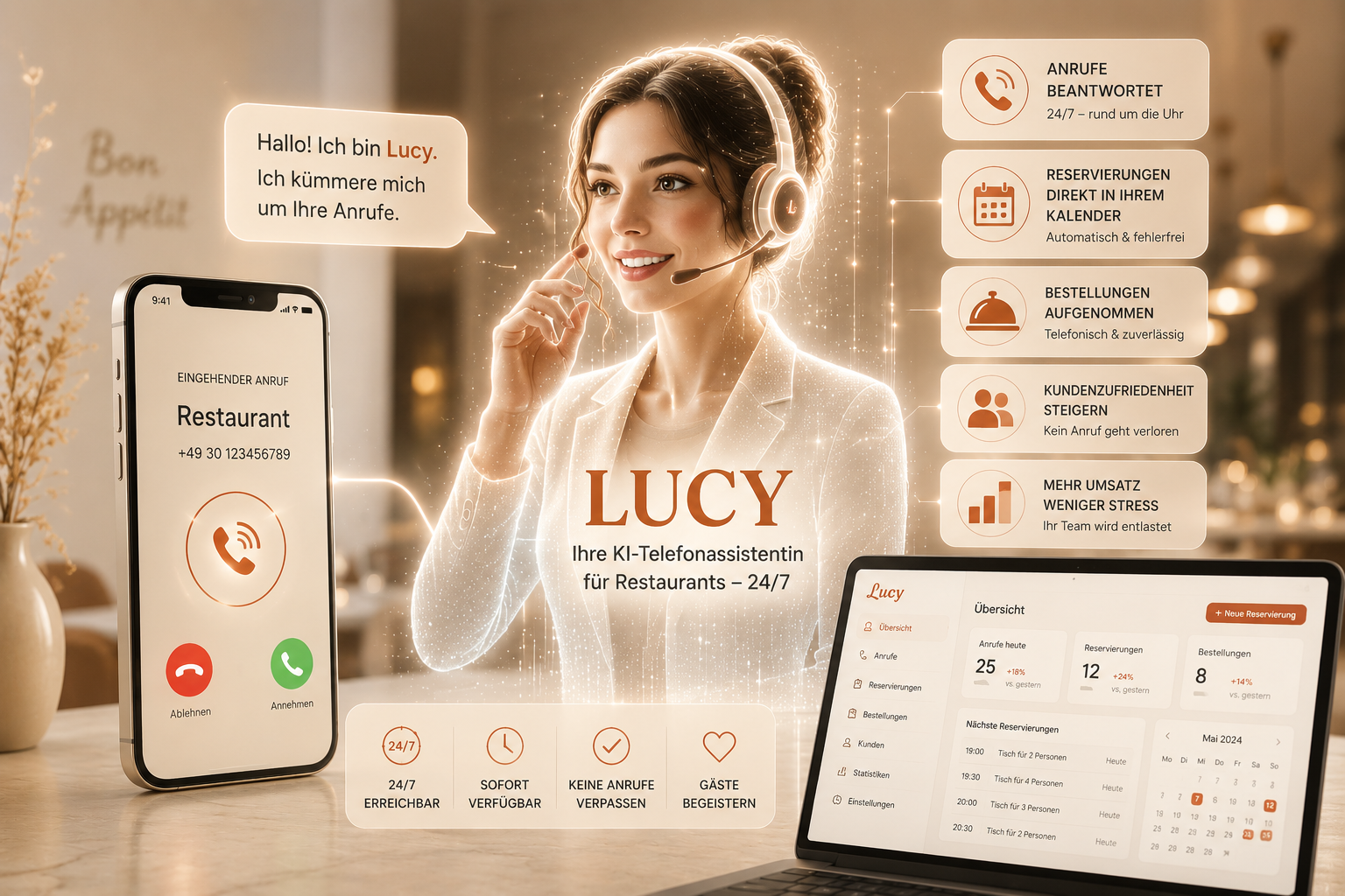 Lucy KI-Telefonassistentin für Restaurants
