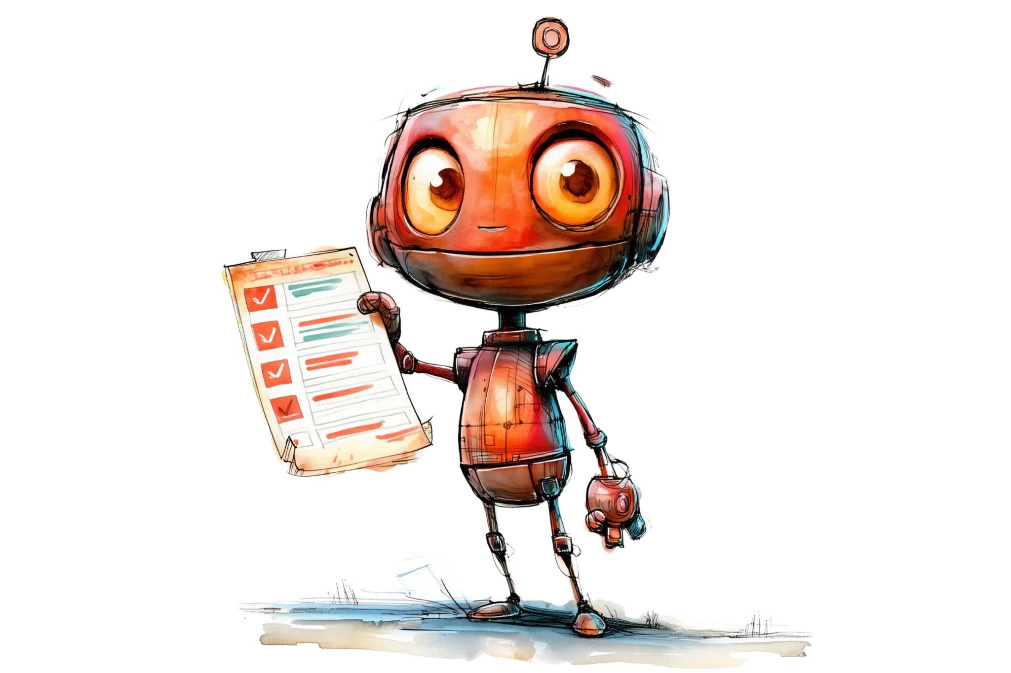 Rudy the robot with a checklist