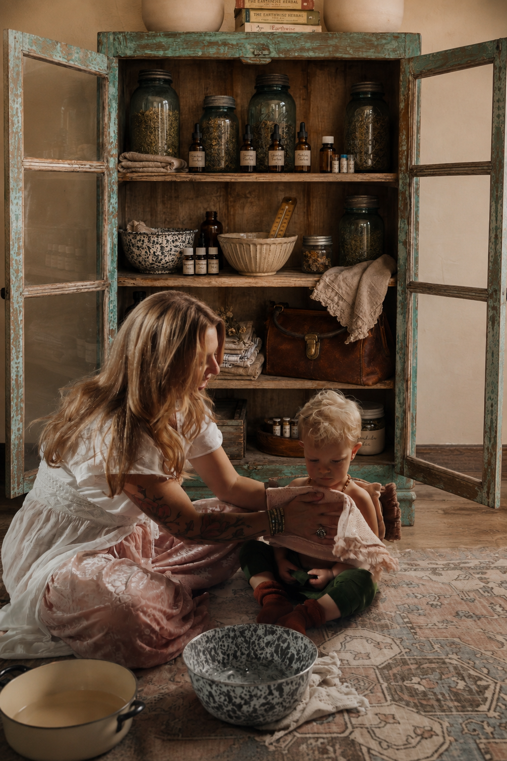Mama and Levi with medicine chest