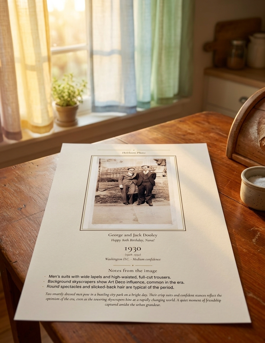 Legacy Snapshot Report on kitchen table, ready to frame