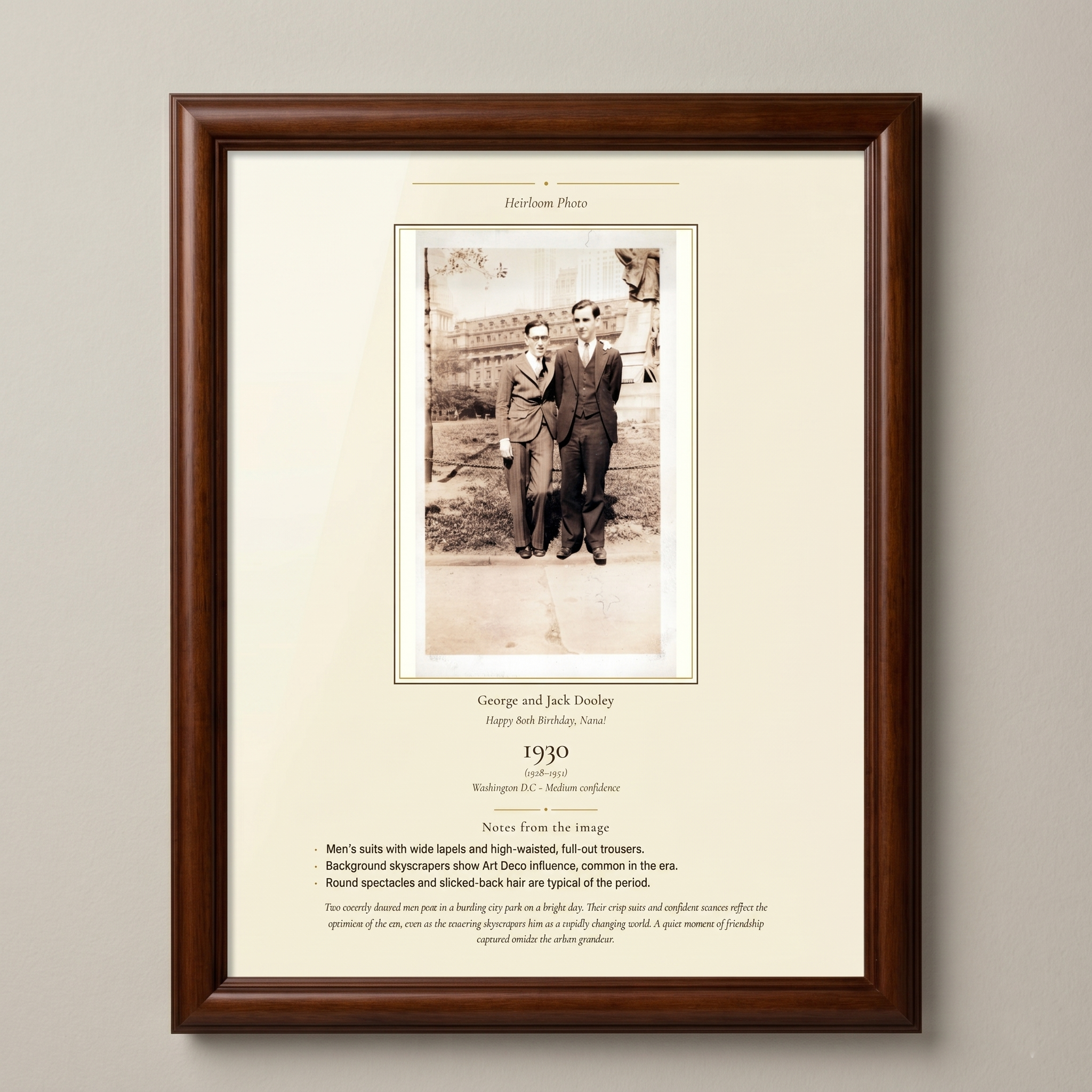 Framed Legacy Snapshot Report displayed on a wall