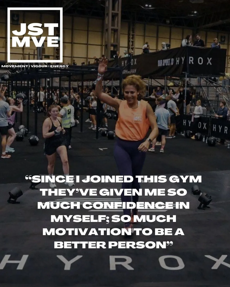 A JST MVE member competing at HYROX, quoted as saying the gym gave them so much confidence in themselves