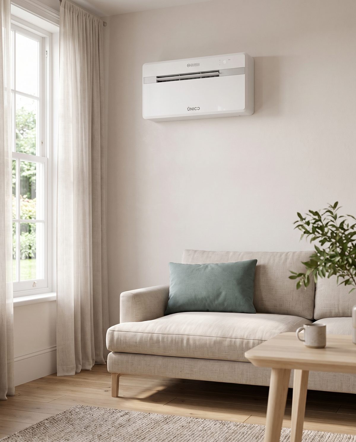 Olimpia Splendid Unico unit on a living room wall