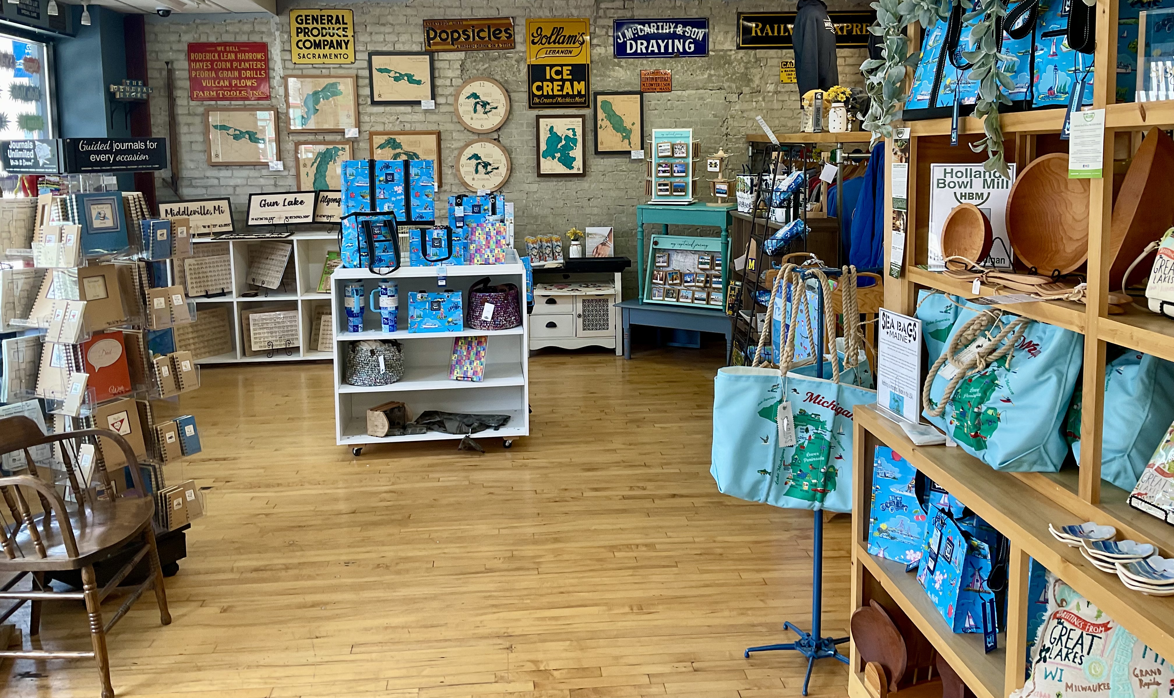 Gift and merchandise displays inside The South Jefferson Street General Store