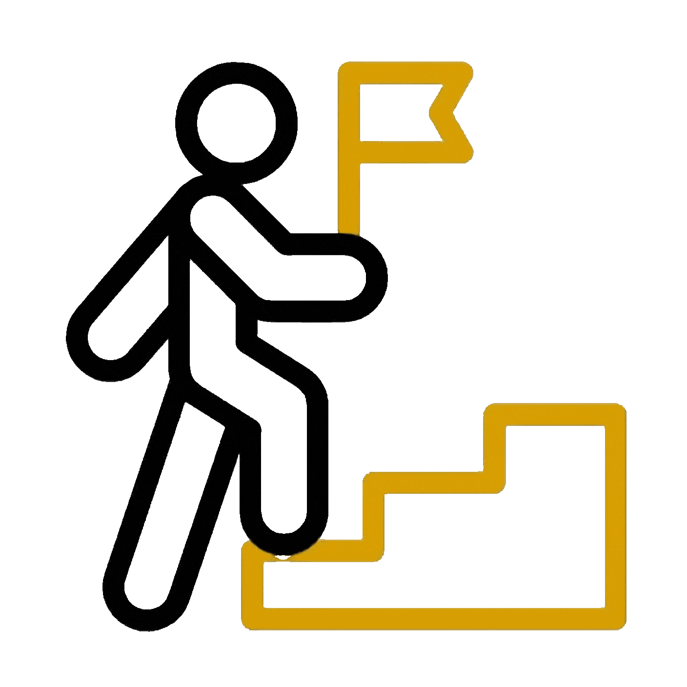 Figure climbing steps while carrying a flag icon