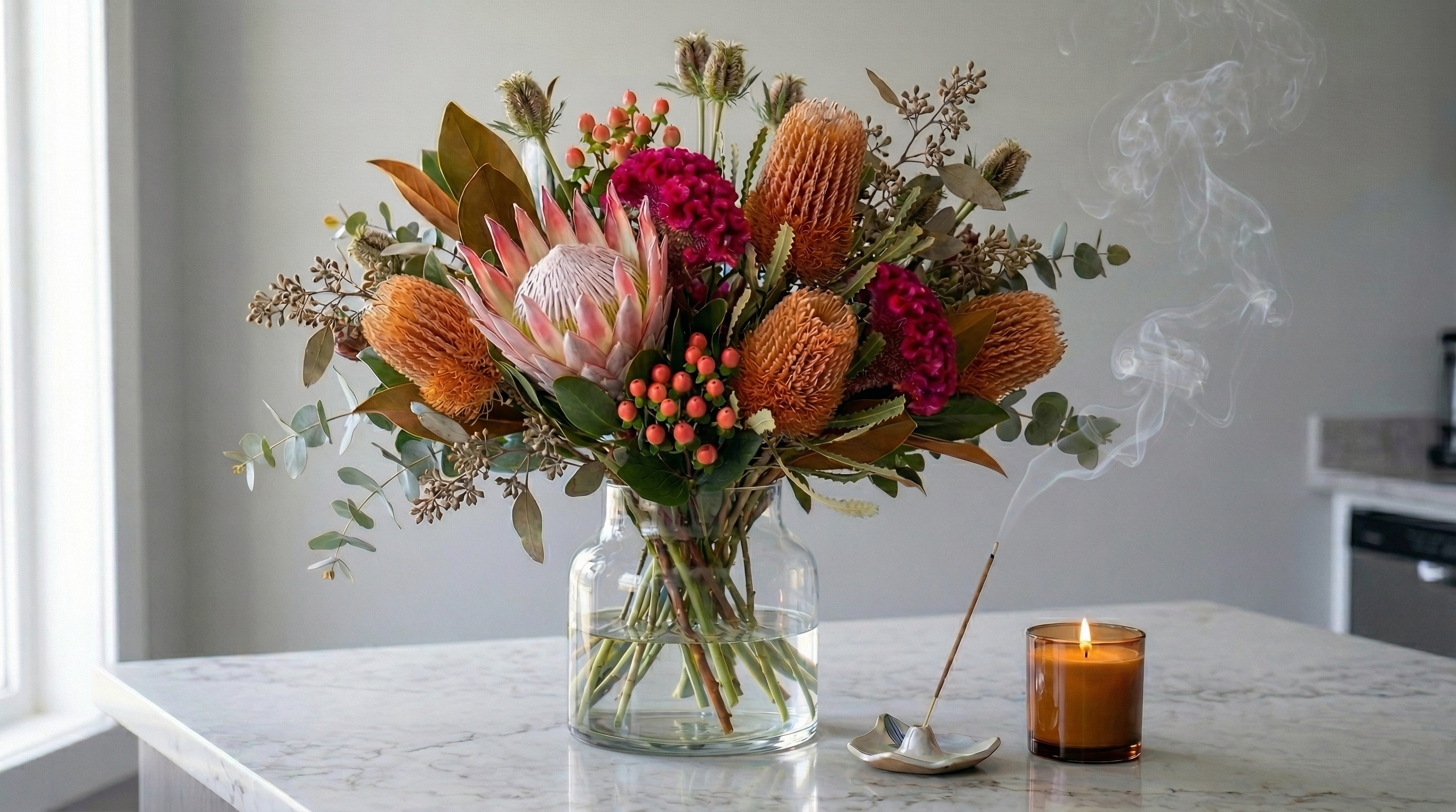 Beskar event preparation — floral arrangement