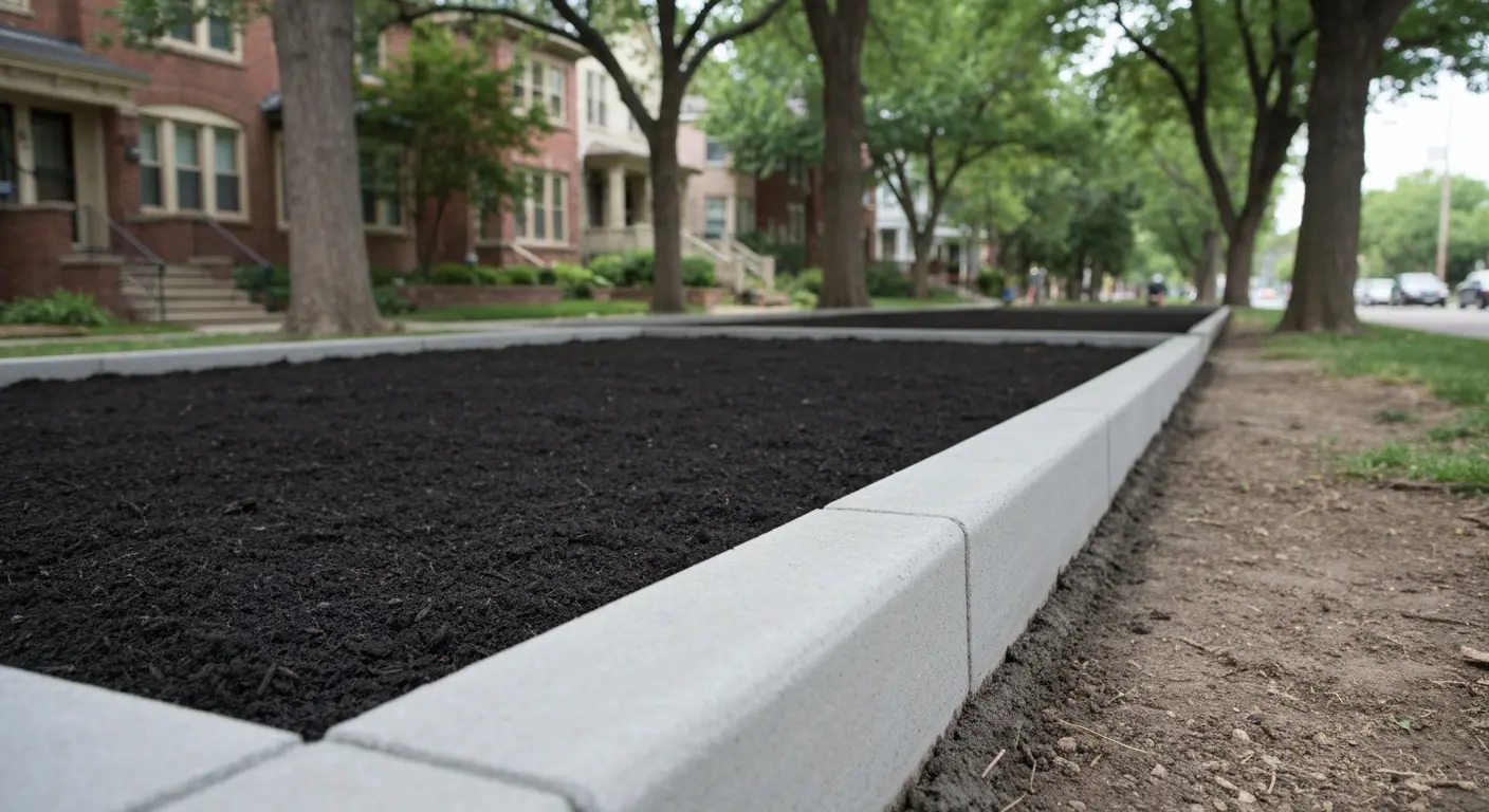 Concrete landscape curbing in garden bed