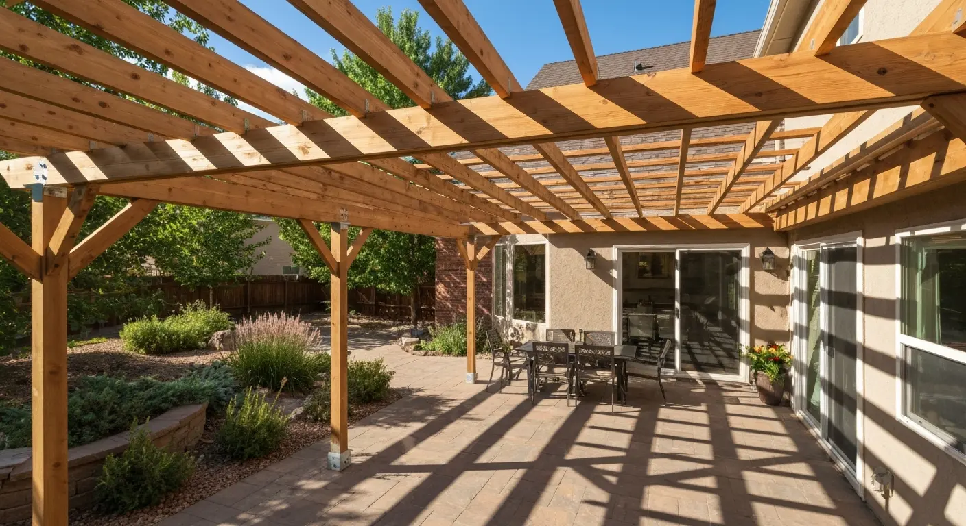 Pergola structure over patio