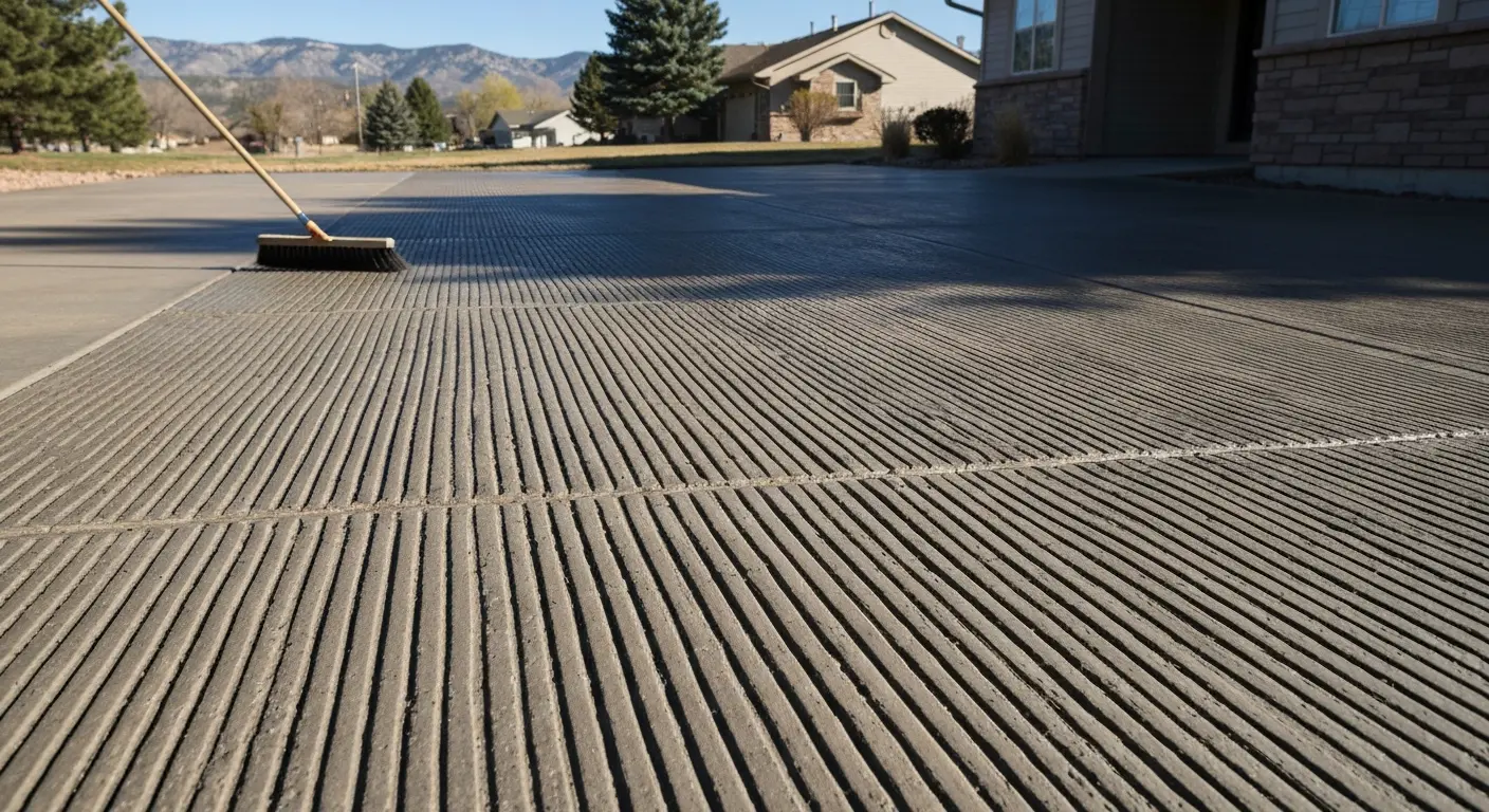 Broom finish concrete driveway with consistent texture and slip resistance