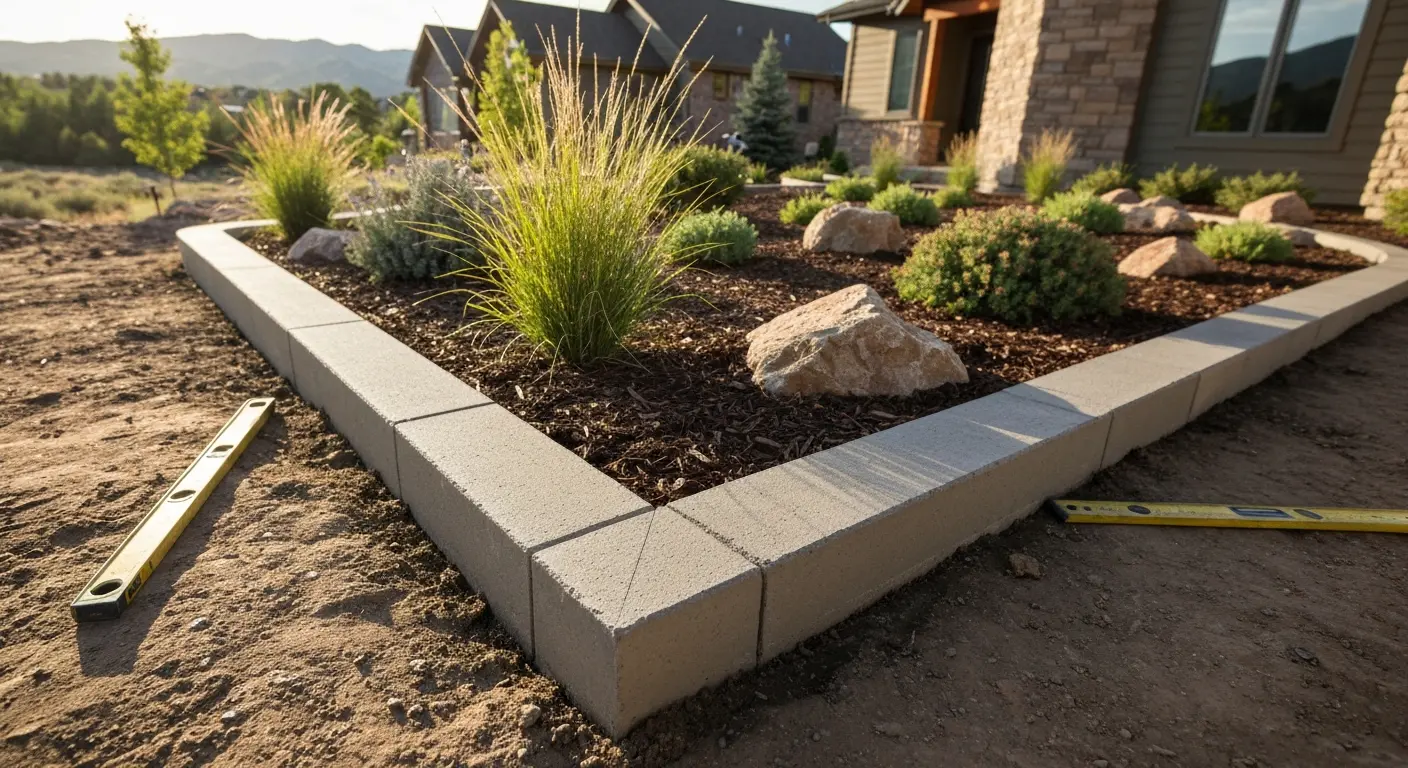 Decorative concrete curbing with landscape