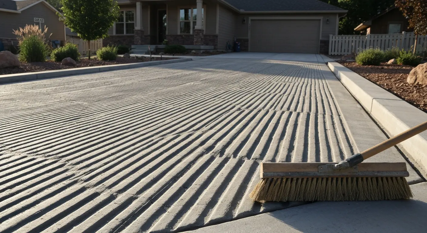 Broom finish concrete surface