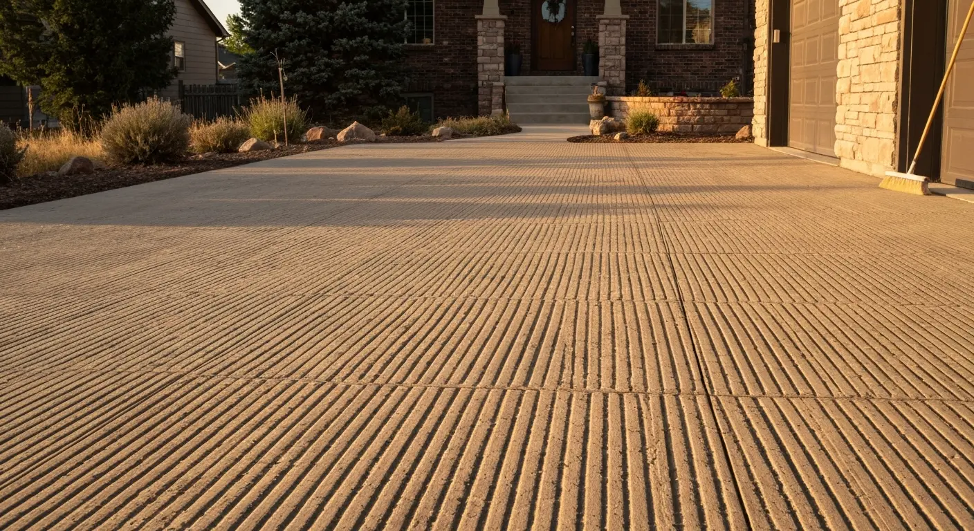 Broom finish concrete driveway