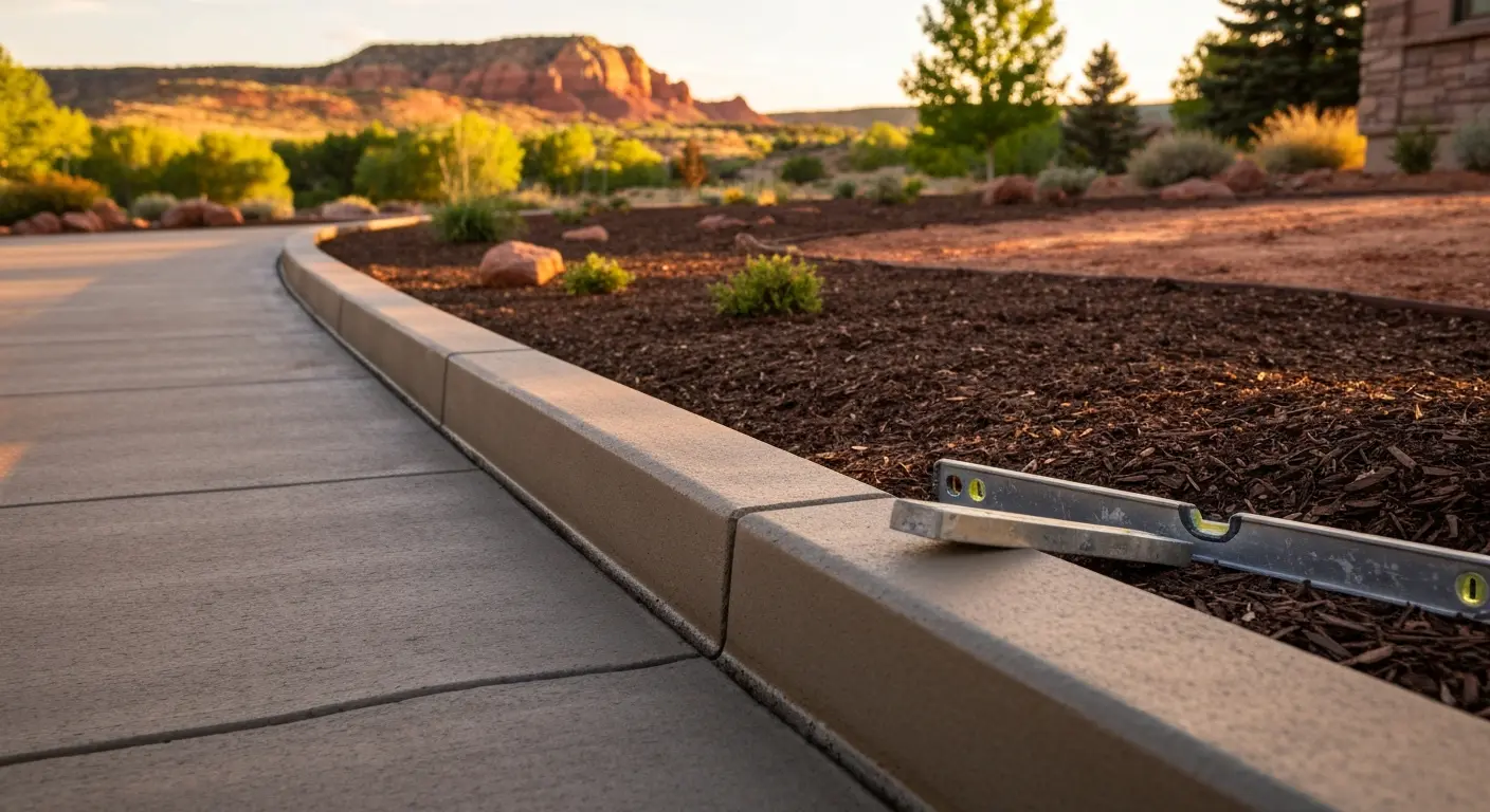 Concrete curbing edging in Golden landscape