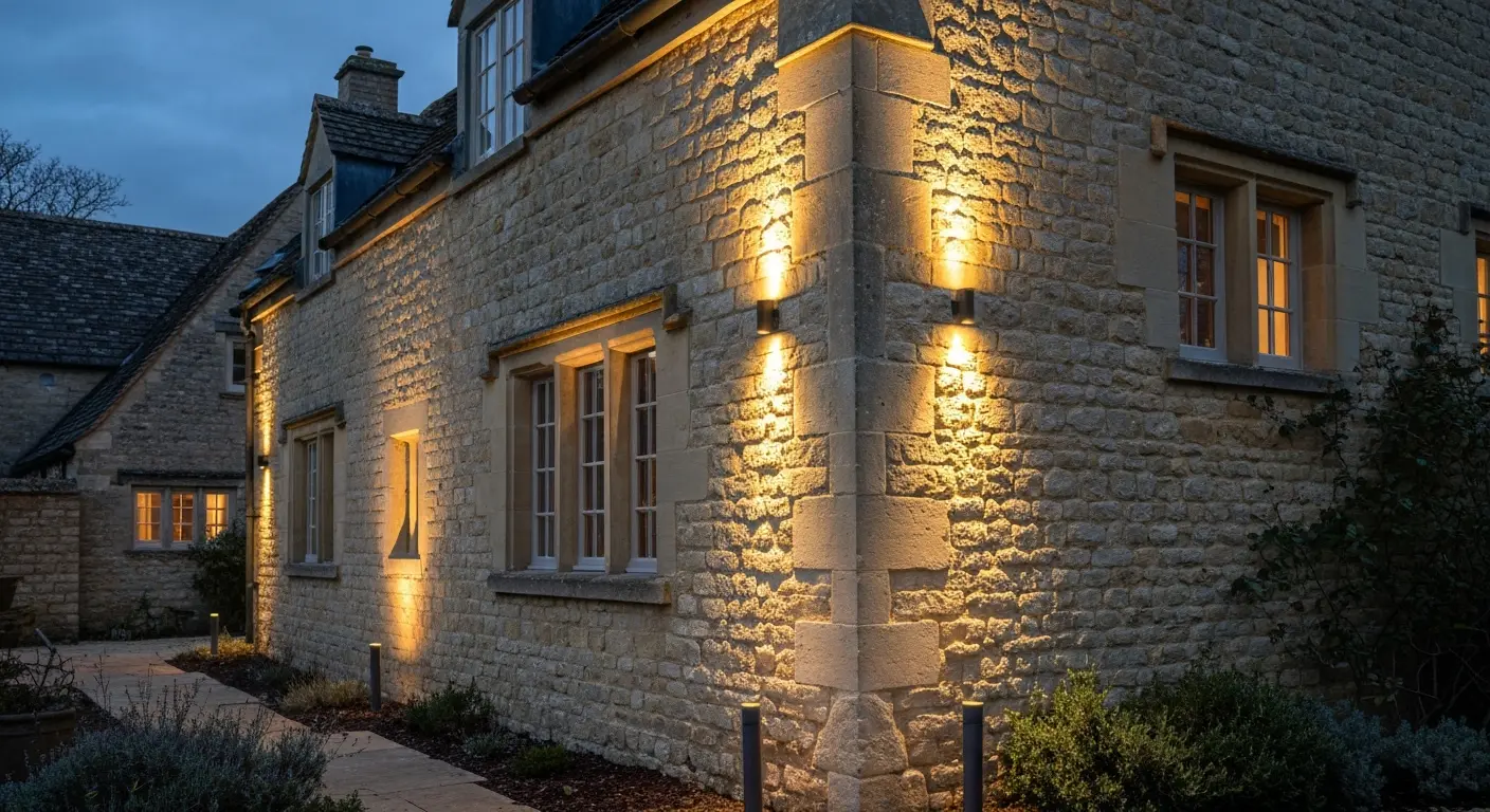 Accent lighting on home exterior