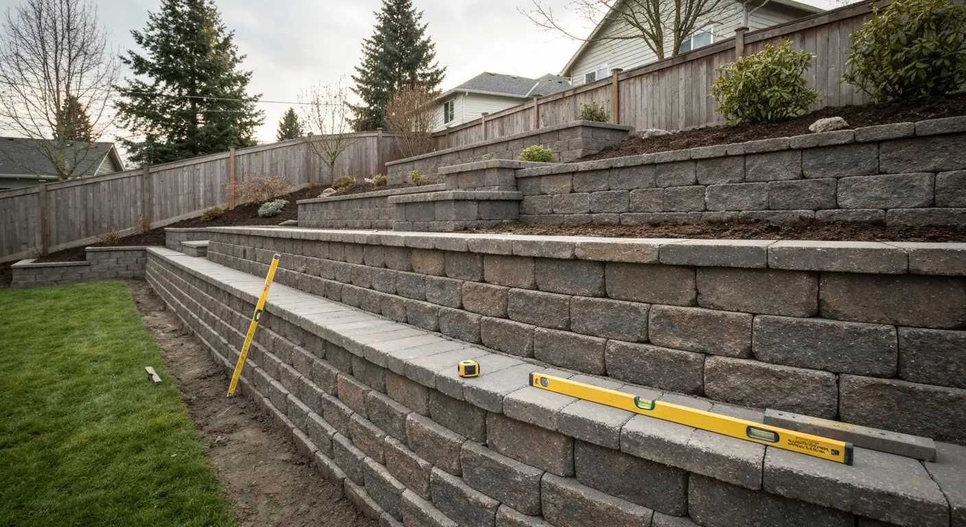 Tiered landscape retaining wall