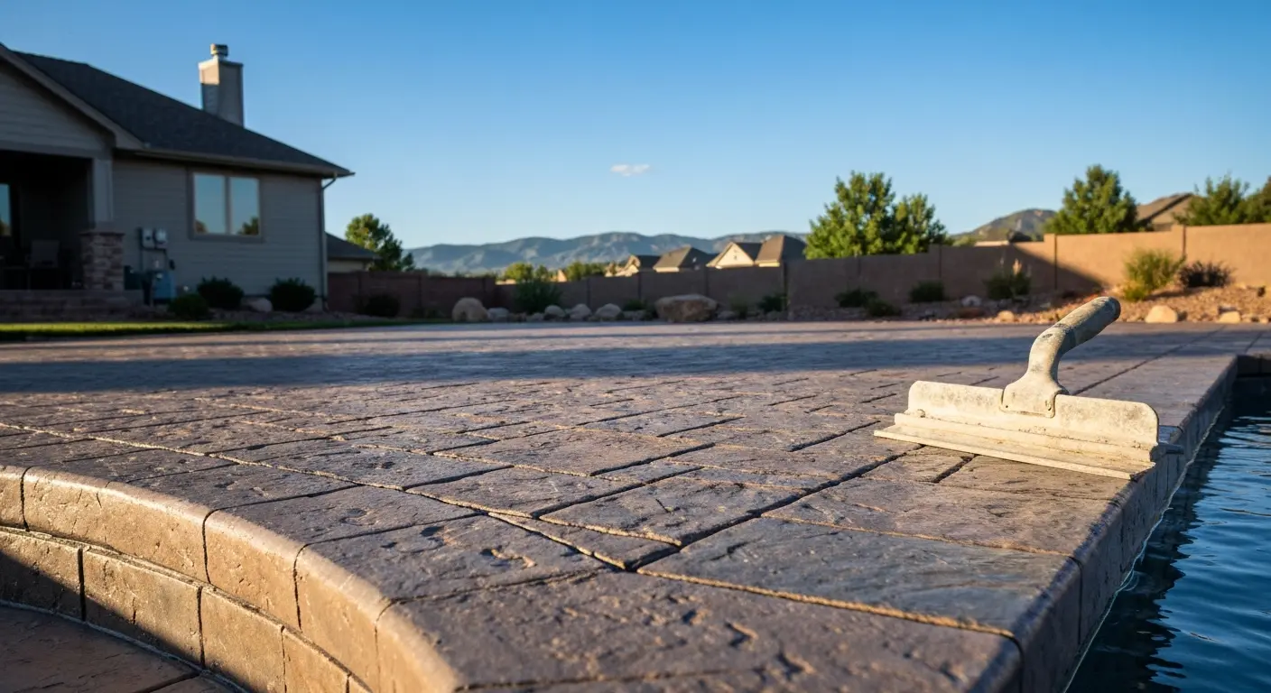 Stamped concrete pool deck