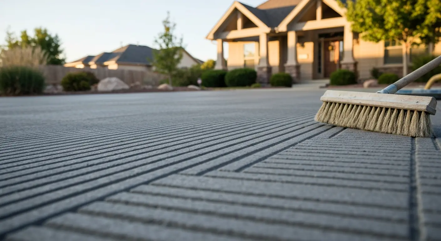 Broom finish concrete driveway
