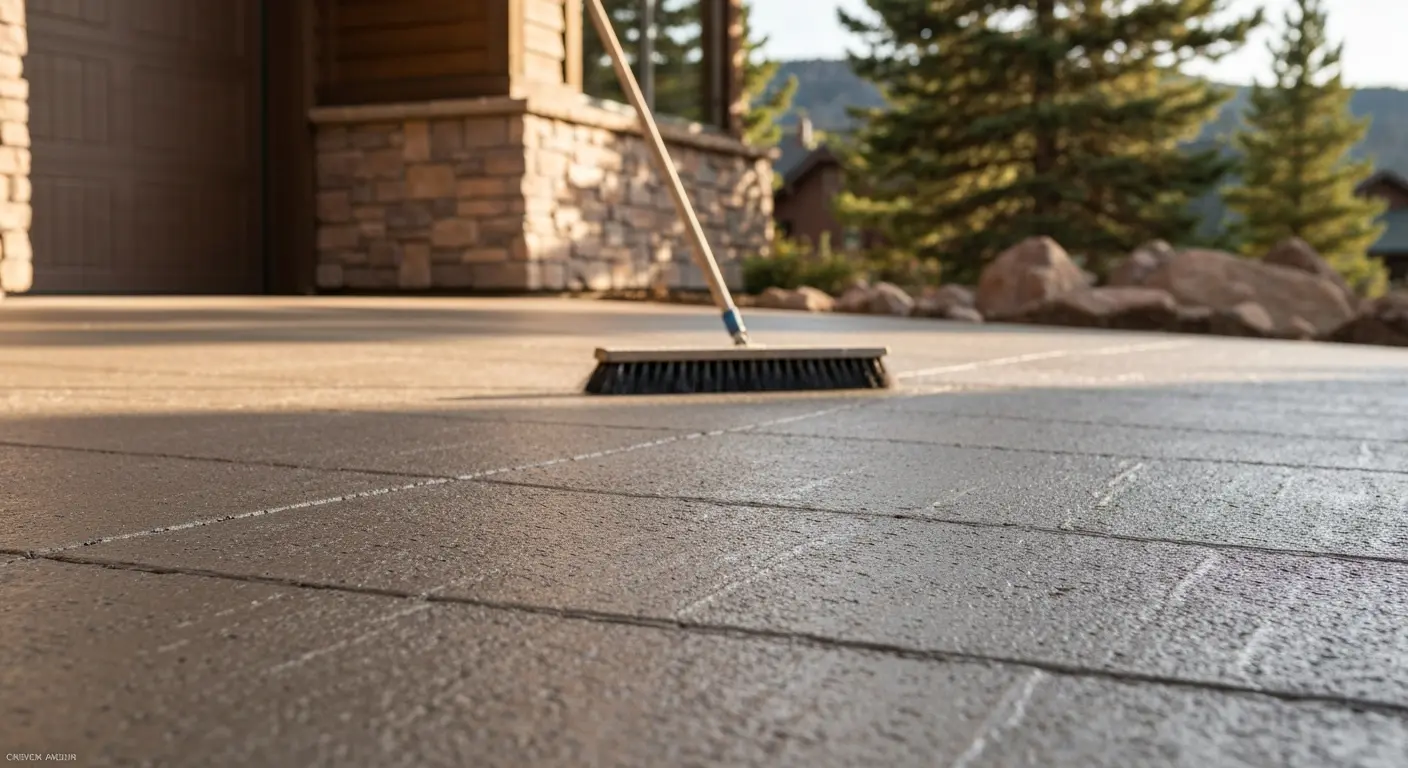 Broom finish driveway in mountain setting