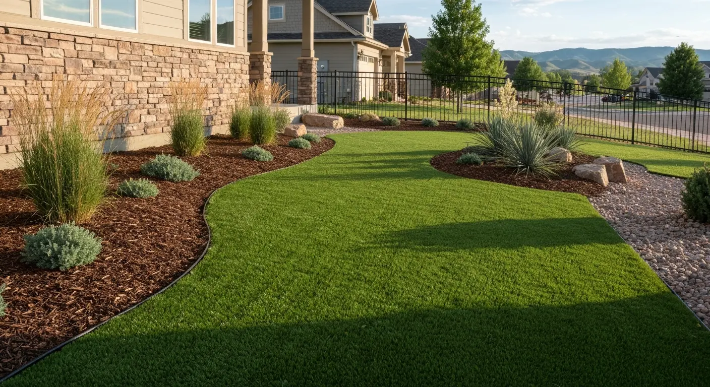 Xeriscape landscape design with synthetic turf