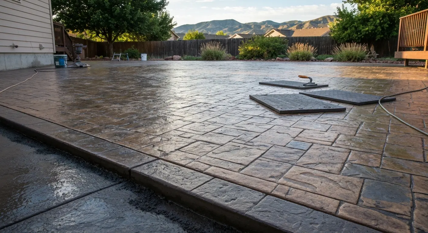 Stamped concrete patio installation