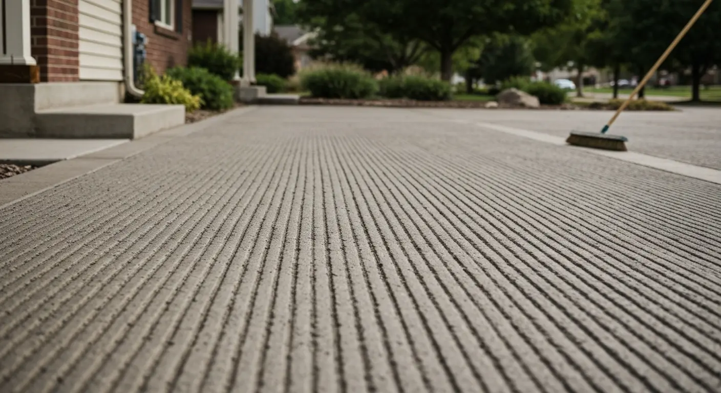 Broom finish concrete driveway