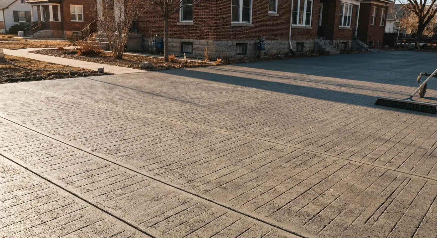 Broom finish concrete driveway
