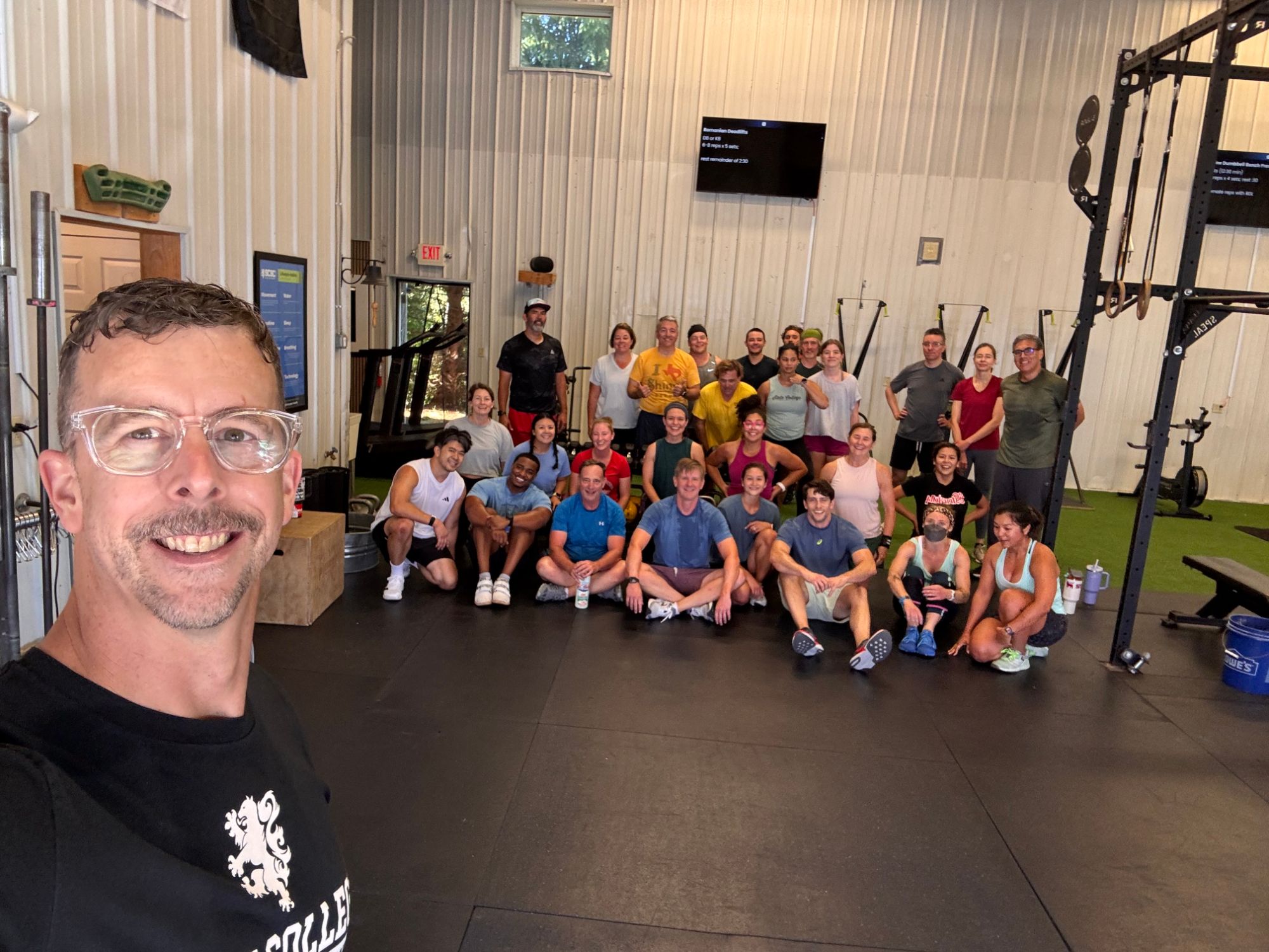 Coach Bryan and the State College Strength and Conditioning group after a training session