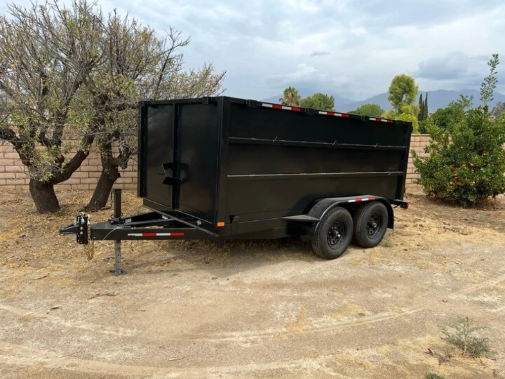 Black tandem axle dump trailer for rent from TrailerStop LLC in Yucaipa, CA